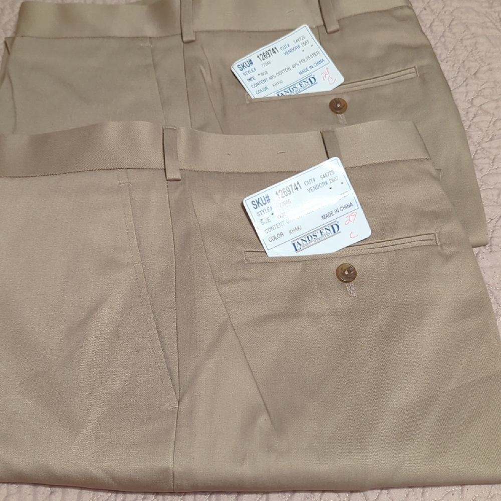 2 pair Of Lands' End Men's Khaki Chinos W38Rx29